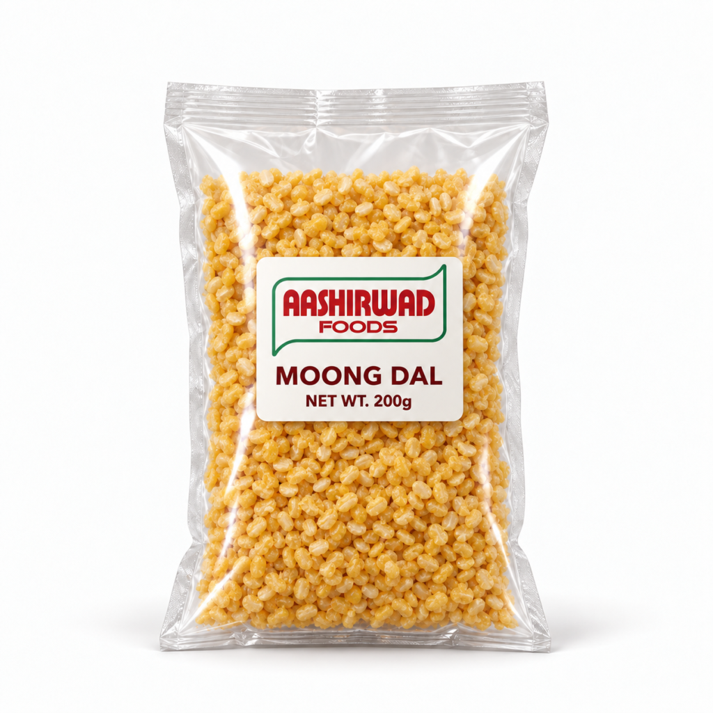 Aashirwad Foods Moong Dal 200g transparent pouch mockup