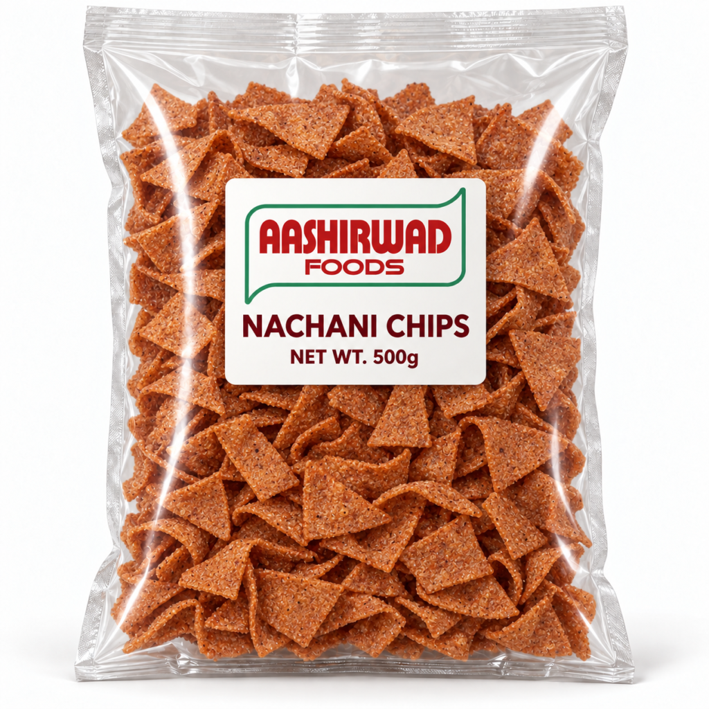 Aashirwad Foods Nachani Chips 500g transparent pouch mockup