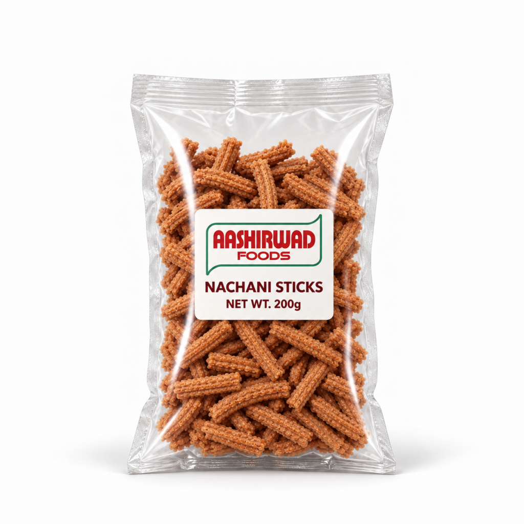 Aashirwad Foods Nachani Sticks 200g transparent pouch mockup