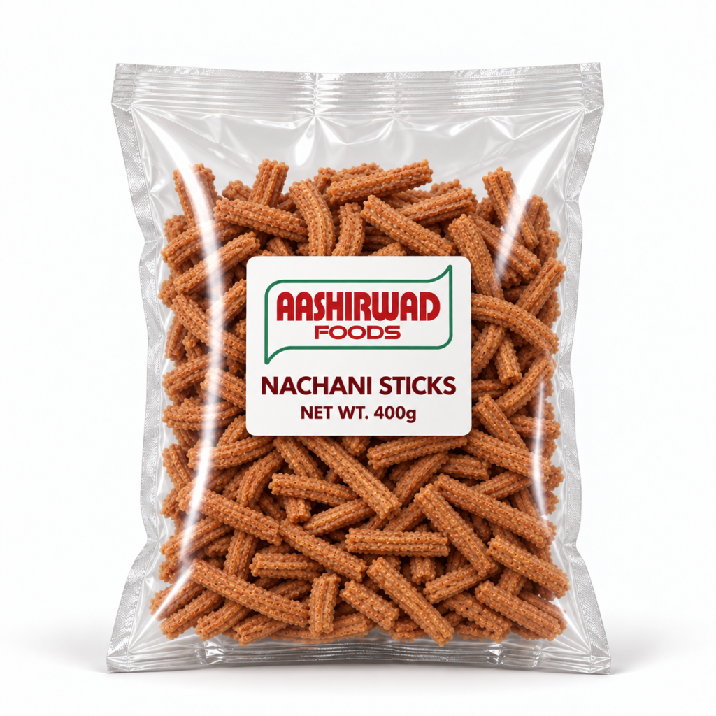 Aashirwad Foods Nachani Sticks 400g transparent pouch mockup